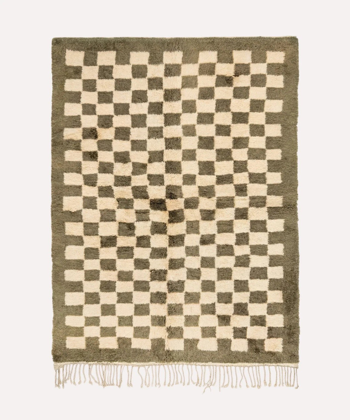 Olive & Ivory Fine Checks Dark Border Custom Moroccan Rug - Africancreates