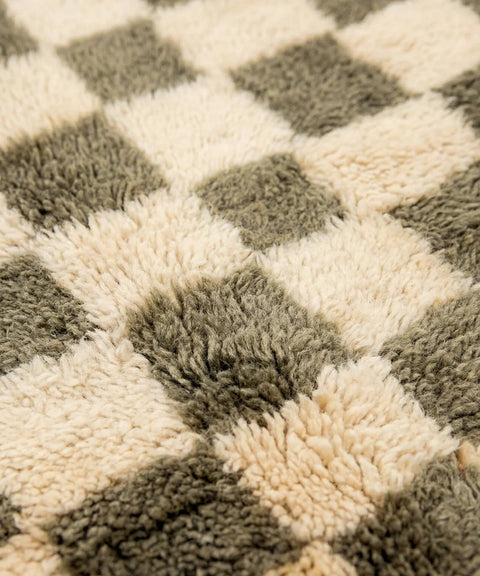 Olive & Ivory Fine Checks Dark Border Custom Moroccan Rug - Africancreates
