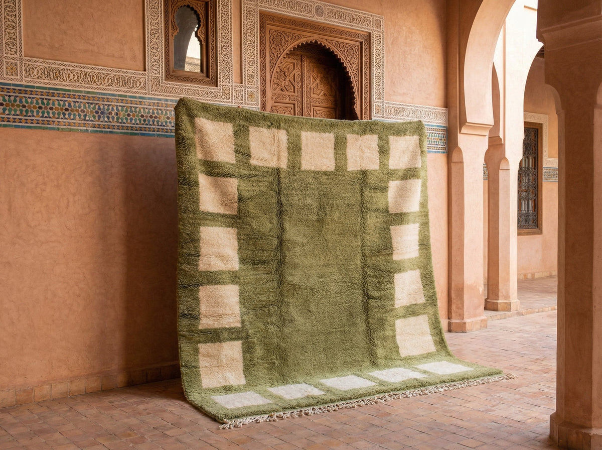 Olive & Ivory Square Border Custom Moroccan Rug - Africancreates