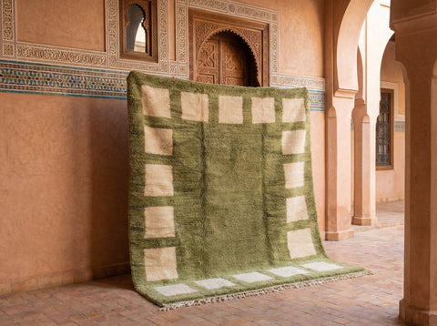 Olive & Ivory Square Border Custom Moroccan Rug - Africancreates