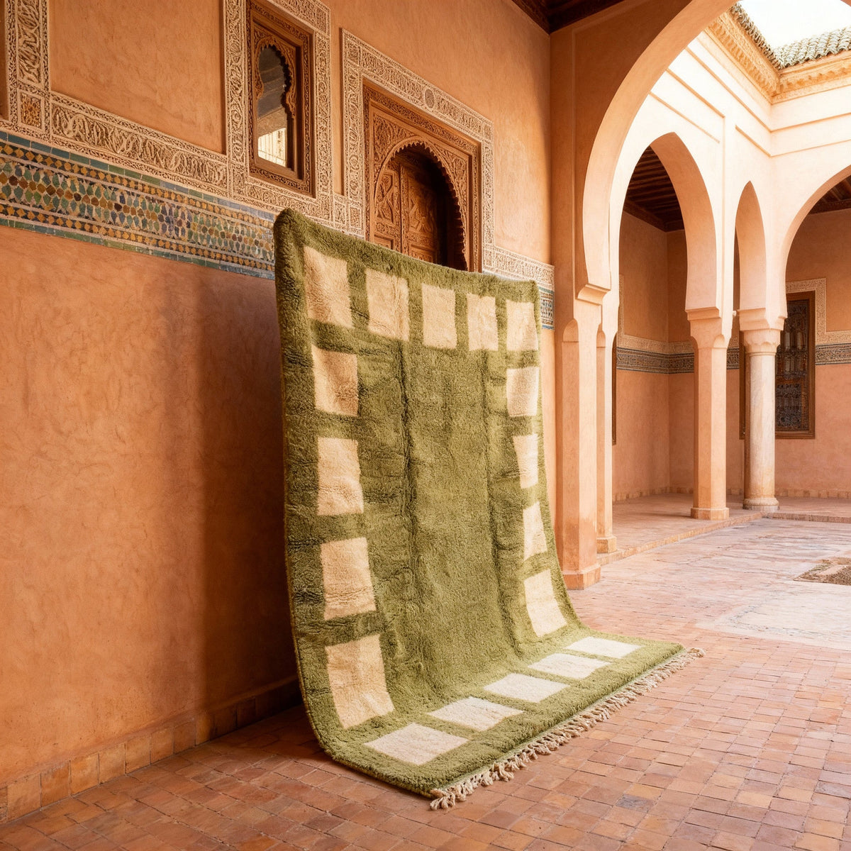 Olive & Ivory Square Border Custom Moroccan Rug - Africancreates
