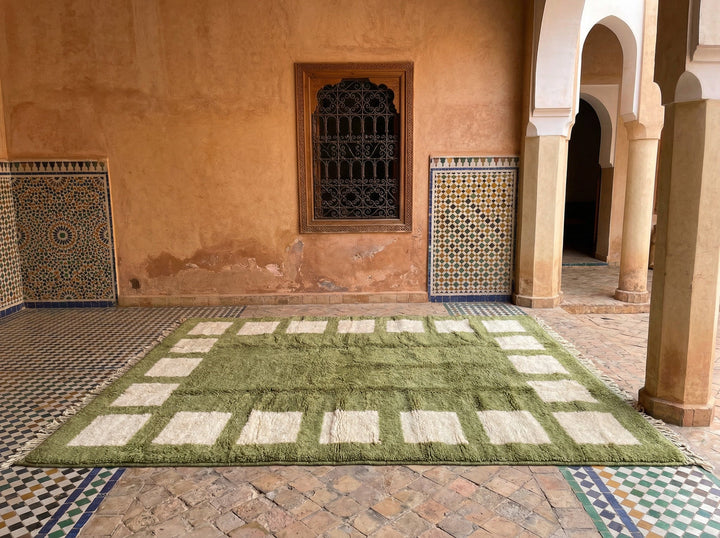 Olive & Ivory Square Border Custom Moroccan Rug - Africancreates