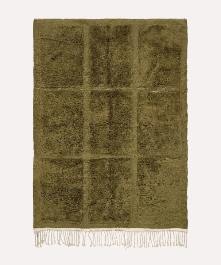 Olive Tonal Broad Rectangle Grid Custom Moroccan Rug - Africancreates