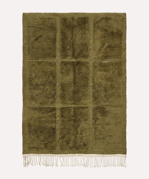 Olive Tonal Broad Rectangle Grid Custom Moroccan Rug - Africancreates