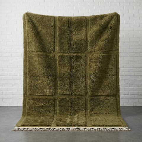 Olive Tonal Broad Rectangle Grid Custom Moroccan Rug - Africancreates