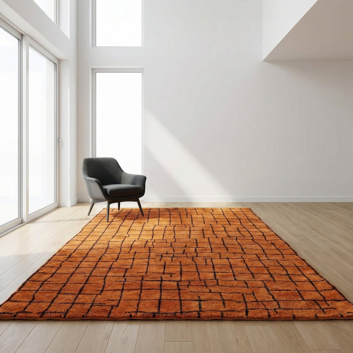 Orange & Black Irregular Fine Grid Custom Moroccan Rug - Africancreates