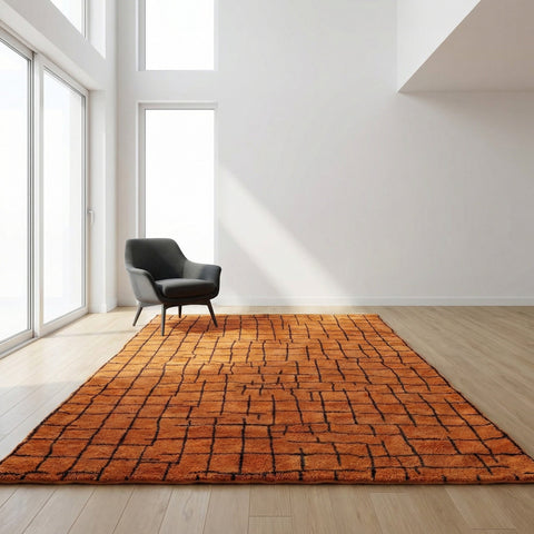 Orange & Black Irregular Fine Grid Custom Moroccan Rug - Africancreates
