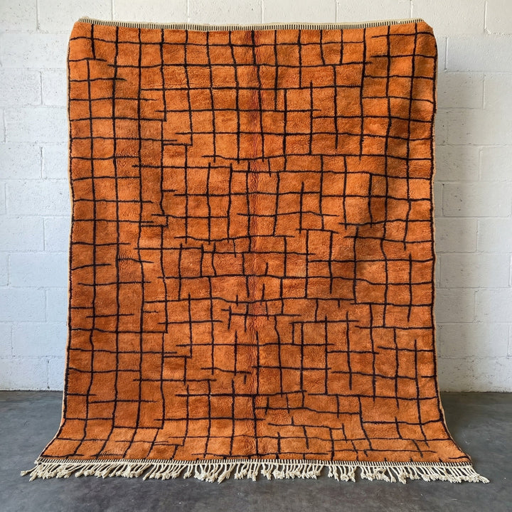 Orange & Black Irregular Fine Grid Custom Moroccan Rug - Africancreates