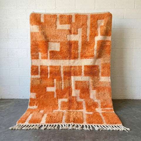 Orange & Ivory Rectilinear Paths Custom Moroccan Rug - Africancreates