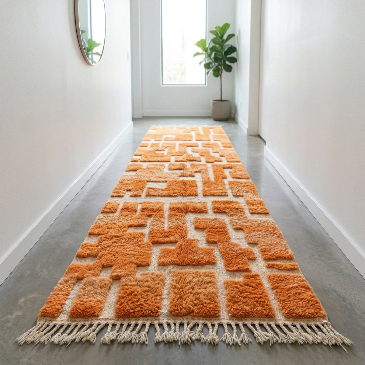 Orange & Ivory Rectilinear Runner Design Custom Moroccan Rug - Africancreates