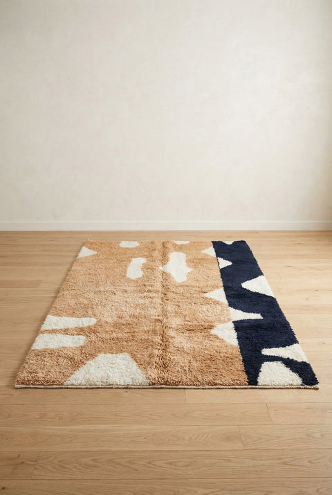 Peach & Black Large Abstract Shapes Custom Moroccan Rug - Africancreates