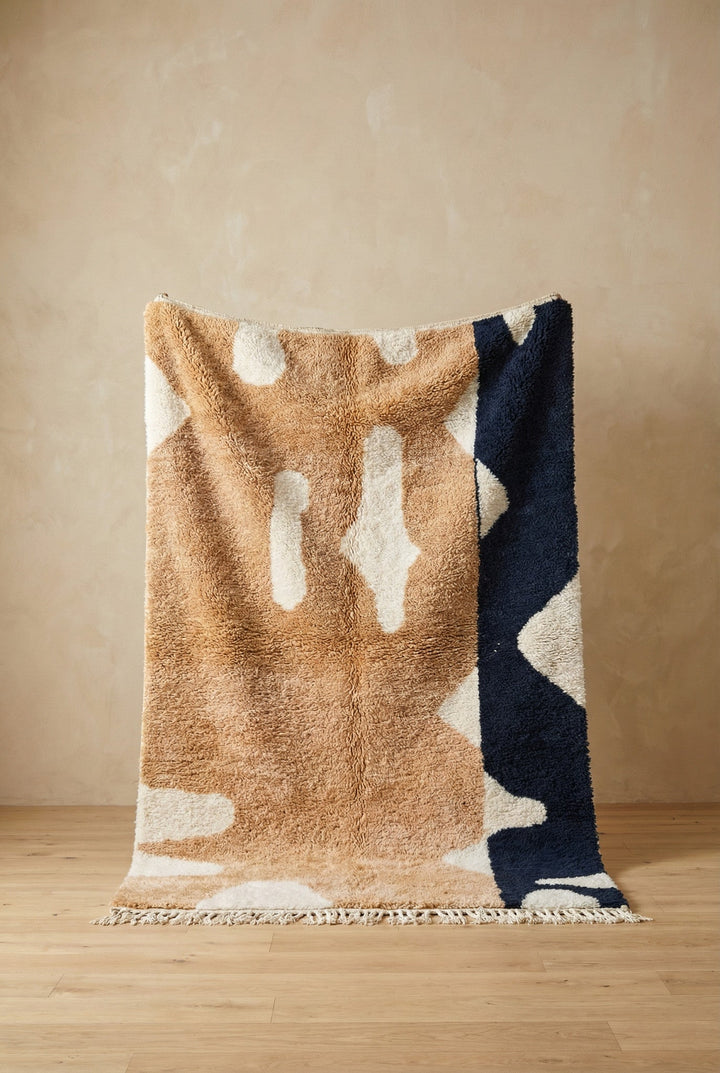 Peach & Black Large Abstract Shapes Custom Moroccan Rug - Africancreates
