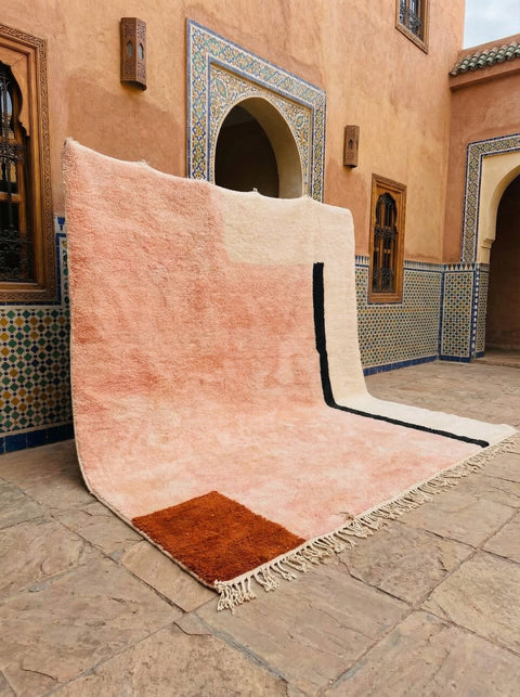 Peach Field Rust Corner Black L Custom Moroccan Rug - Africancreates