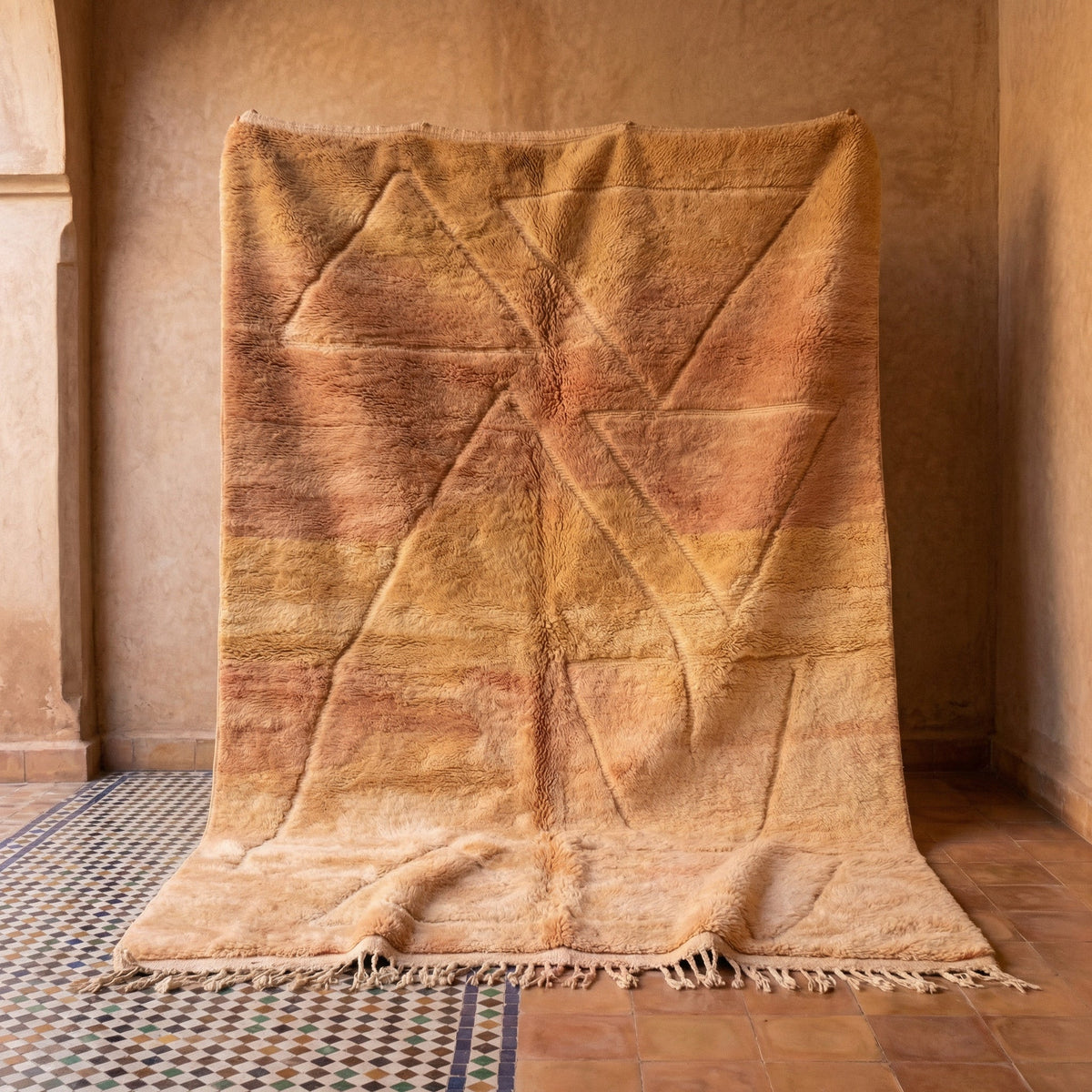 Peach Tonal Angular Relief Custom Moroccan Rug - Africancreates