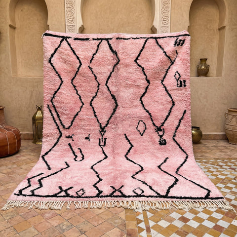 Pink & Black Broken Diamonds And Symbols Custom Moroccan Rug - Africancreates