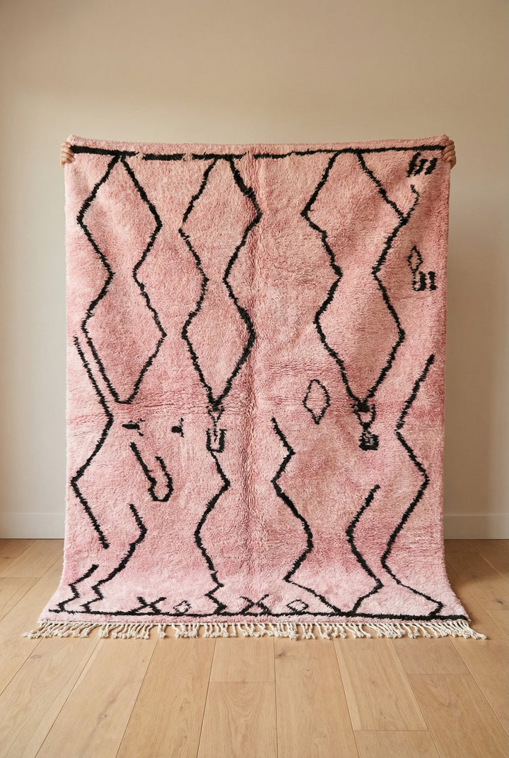Pink & Black Broken Diamonds And Symbols Custom Moroccan Rug - Africancreates