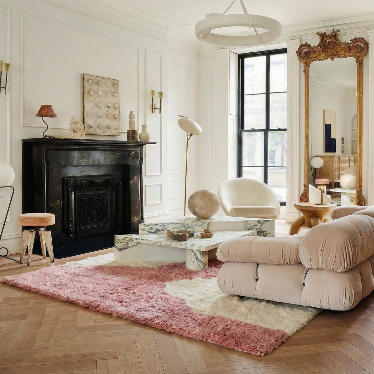 Pink & Cream Asymmetric Hourglass Custom Moroccan Rug - Africancreates