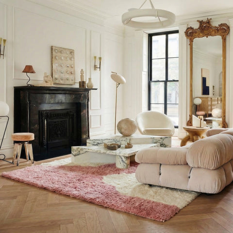 Pink & Cream Asymmetric Hourglass Custom Moroccan Rug - Africancreates