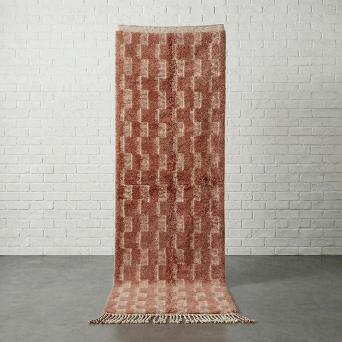 Pink & Cream Offset Rectangle Runner Design Custom Moroccan Rug - Africancreates