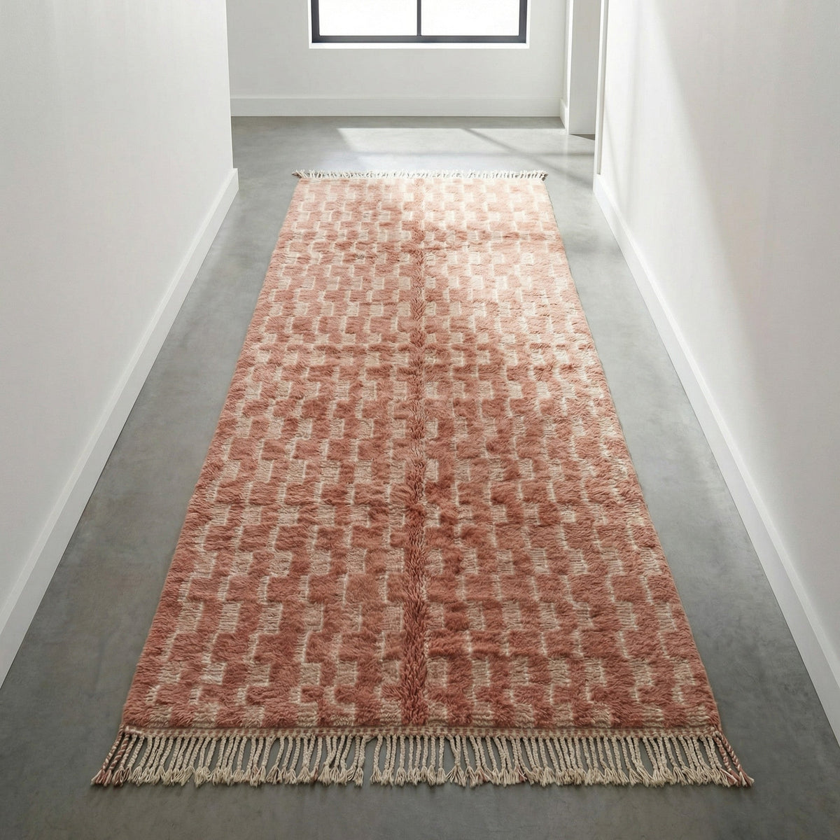Pink & Cream Offset Rectangle Runner Design Custom Moroccan Rug - Africancreates