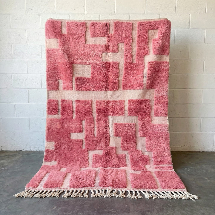 Pink & Ivory Rectilinear Paths Custom Moroccan Rug - Africancreates