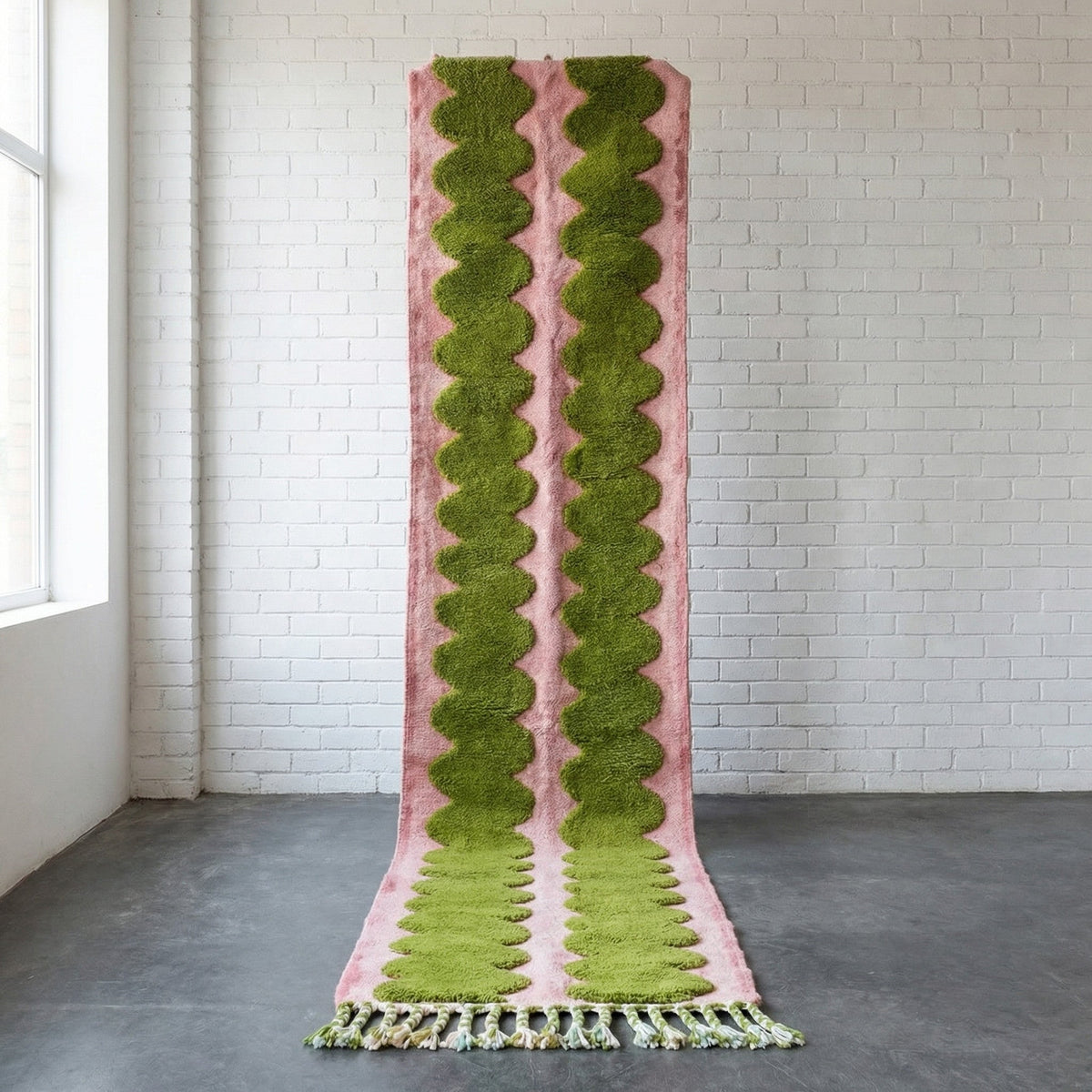 Pink Lime Twin Scallop Runner Design Custom Moroccan Rug - Africancreates