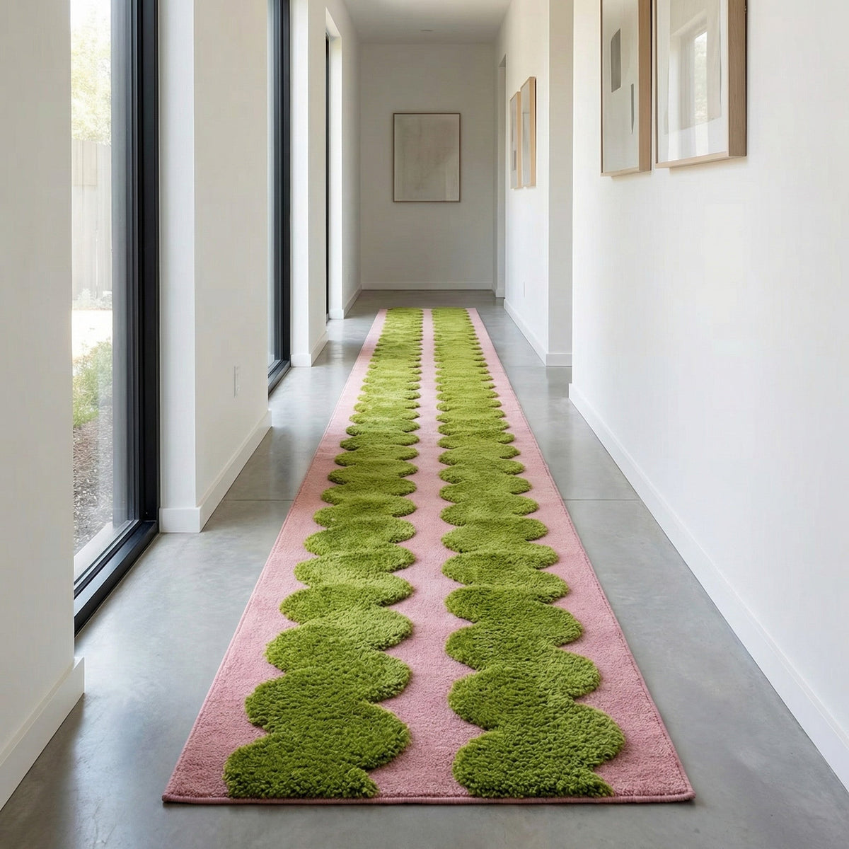 Pink Lime Twin Scallop Runner Design Custom Moroccan Rug - Africancreates