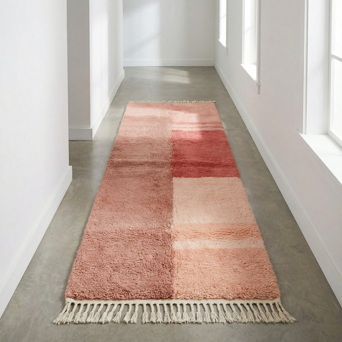 Pink Tonal Stepped Block Runner Design Custom Moroccan Rug - Africancreates