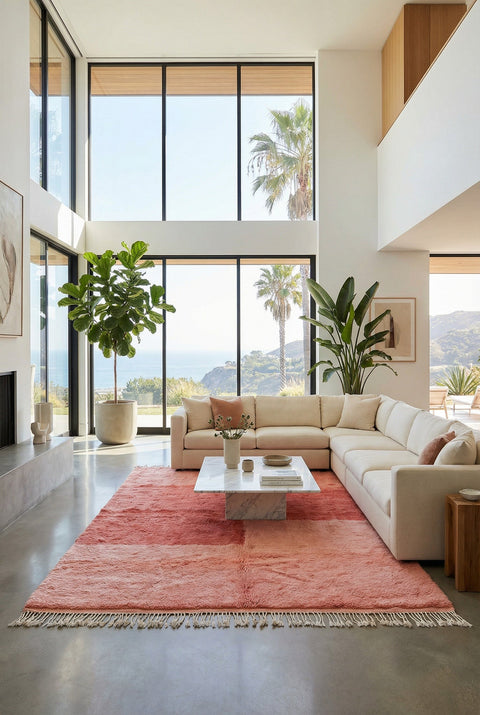 Pink Tonal Stepped Blocks Custom Moroccan Rug - Africancreates
