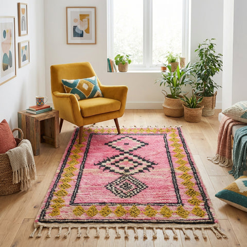 Pink Tribal Wool Rug – Handmade Moroccan Berber Carpet, Tribal Floor Decor - Africancreates
