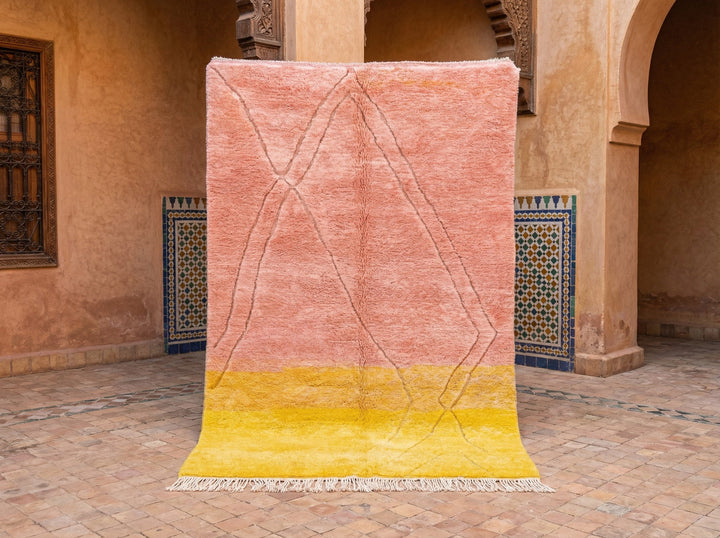 Pink & Yellow Embossed Crossed Diagonals Custom Moroccan Rug - Africancreates