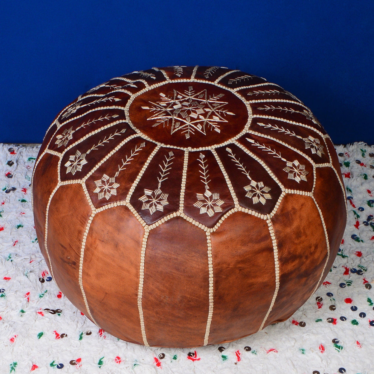 Pouf marocain en cuir, pouf ottoman marocain, pouf marocain marron clair, vintage marocain, pouf - Africancreates