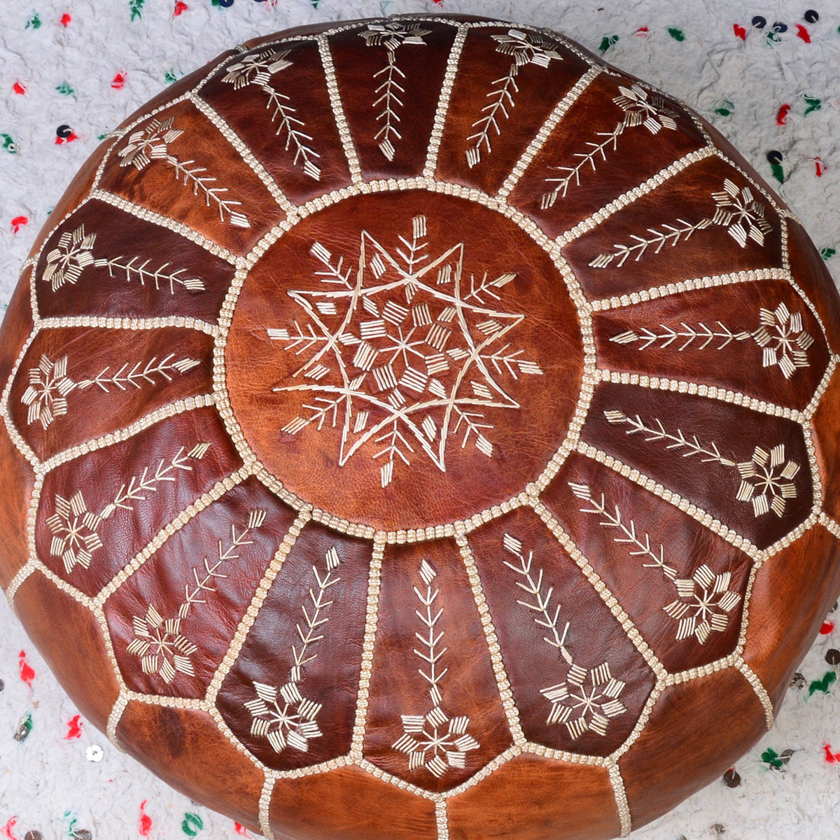 Pouf marocain en cuir, pouf ottoman marocain, pouf marocain marron clair, vintage marocain, pouf - Africancreates