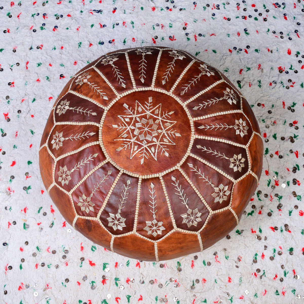 Pouf marocain en cuir, pouf ottoman marocain, pouf marocain marron clair, vintage marocain, pouf - Africancreates