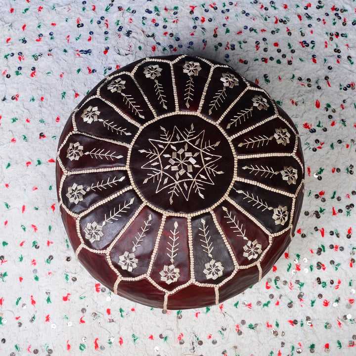 Pouf marocain en cuir, pouf ottoman marocain, pouf marocain marron clair, vintage marocain, pouf - Africancreates