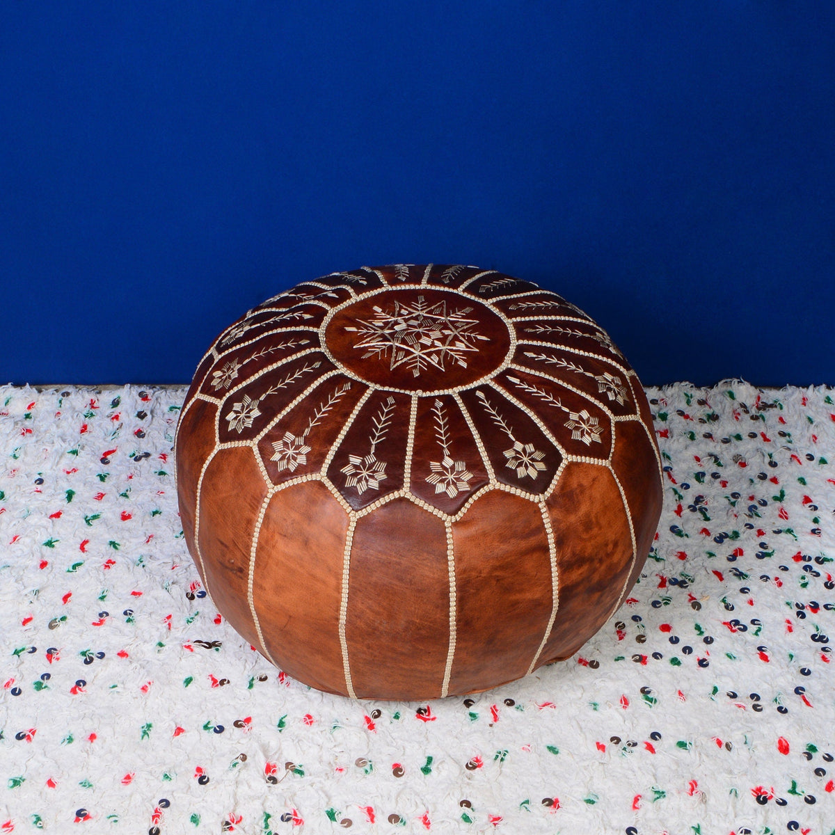 Pouf marocain en cuir, pouf ottoman marocain, pouf marocain marron clair, vintage marocain, pouf - Africancreates