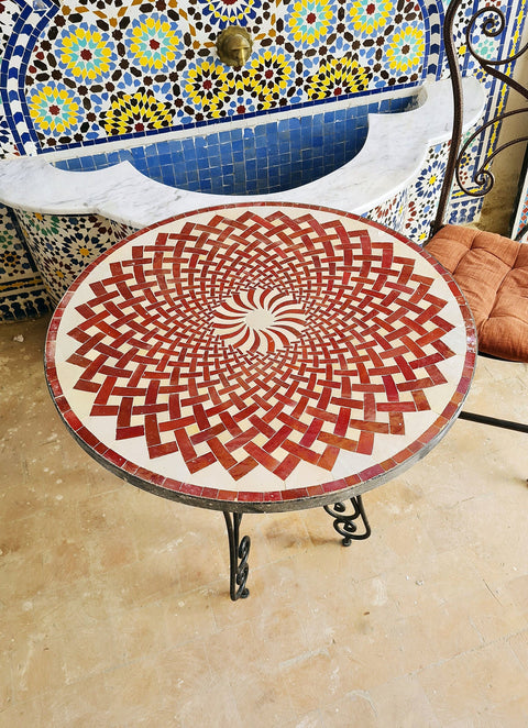 Red Moroccan mosaic table | Bistro table | Arabic Table | Tea table | chocolate Oriental table |moroccan table design - Africancreates