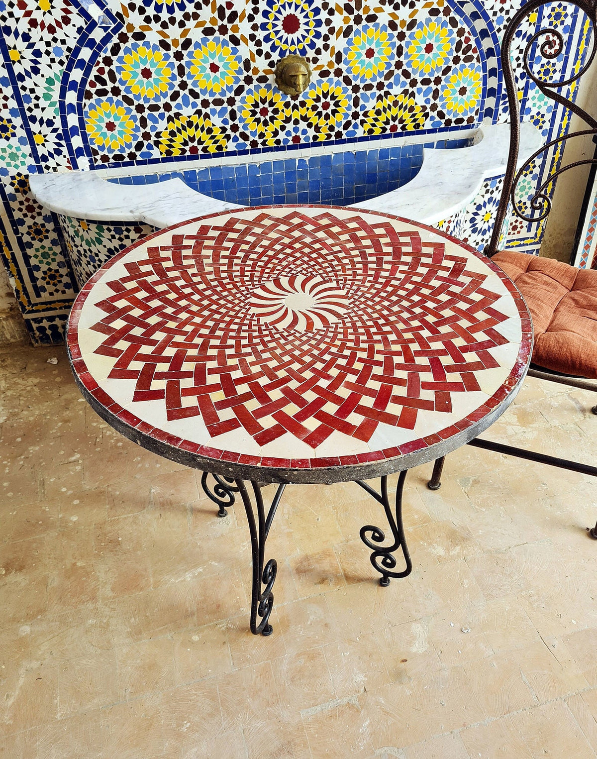 Red Moroccan mosaic table | Bistro table | Arabic Table | Tea table | chocolate Oriental table |moroccan table design - Africancreates