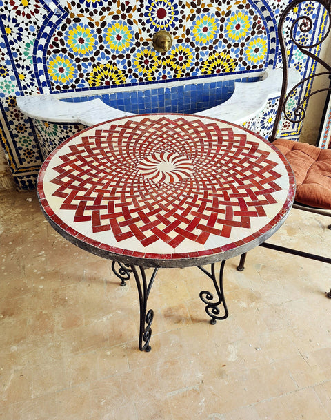 Red Moroccan mosaic table | Bistro table | Arabic Table | Tea table | chocolate Oriental table |moroccan table design - Africancreates