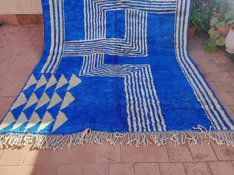 Royal Blue Fine Cream Maze With Corner Diamonds Custom Moroccan Rug - Africancreates