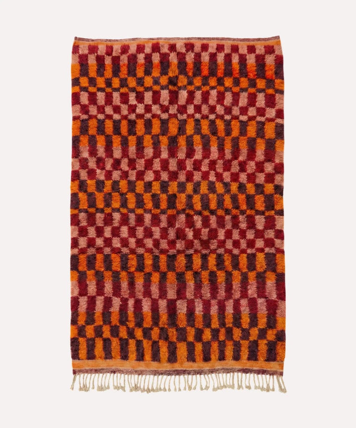 Rust, Burgundy & Mustard Small Checks Custom Moroccan Rug - Africancreates