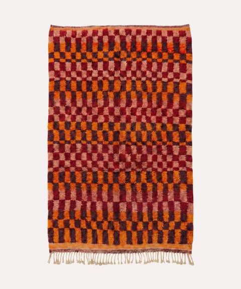 Rust, Burgundy & Mustard Small Checks Custom Moroccan Rug - Africancreates