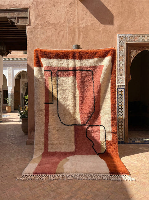 Rust & Cream Nested Frame Black Loop Custom Moroccan Rug - Africancreates
