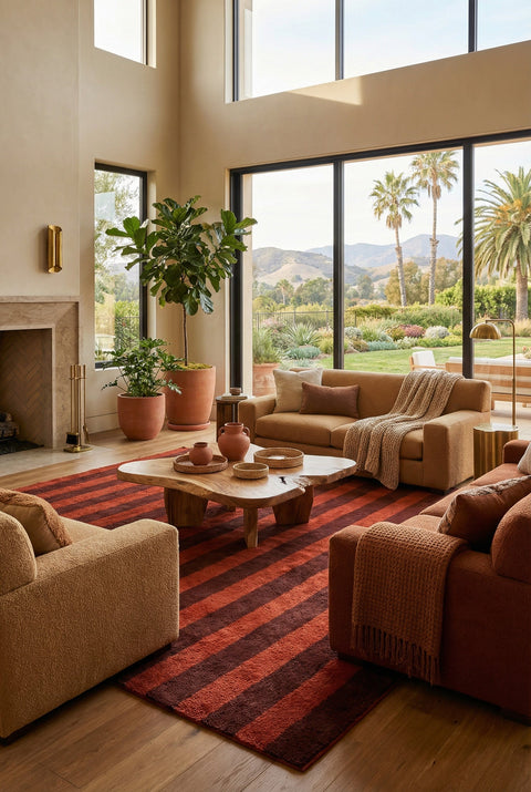 Rust Dark Brown Horizontal Stripes Custom Moroccan Rug - Africancreates