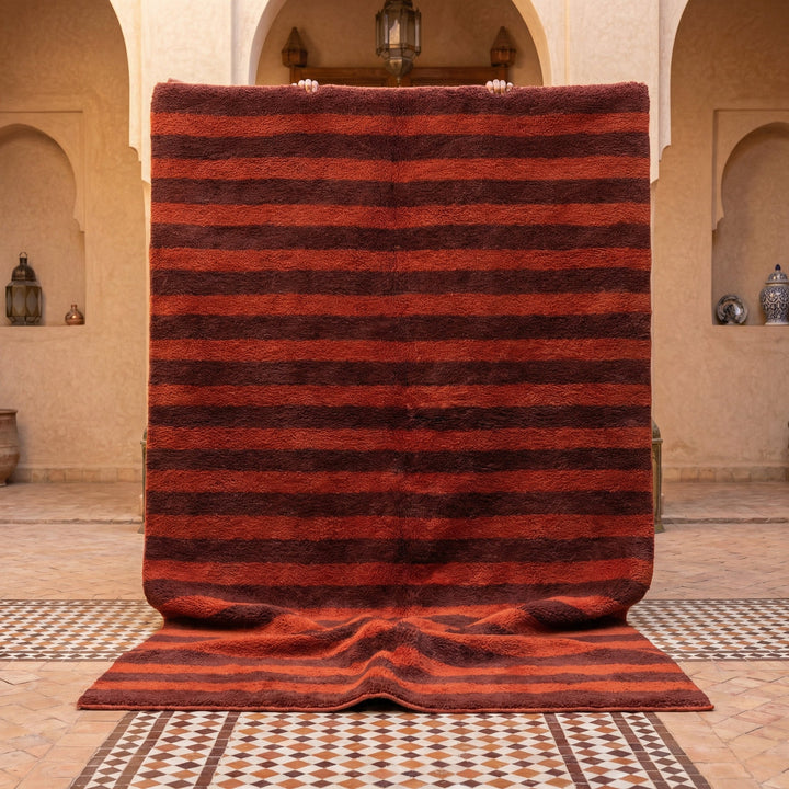 Rust Dark Brown Horizontal Stripes Custom Moroccan Rug - Africancreates