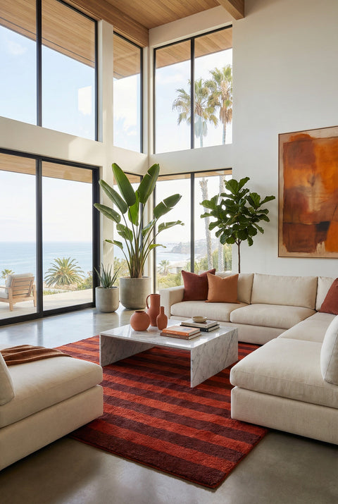 Rust Dark Brown Horizontal Stripes Custom Moroccan Rug - Africancreates