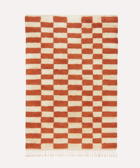 Rust & Ivory Horizontal Checkerboard Custom Mrirt Moroccan Rug - Africancreates