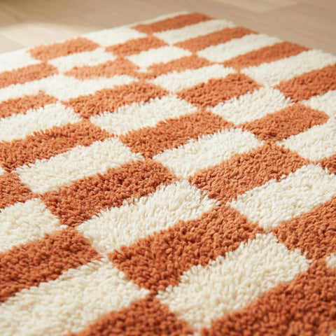 Rust & Ivory Horizontal Checkerboard Custom Mrirt Moroccan Rug - Africancreates