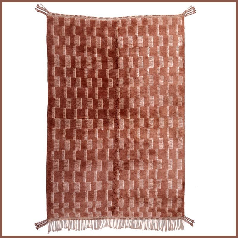 Rust Light Terracotta Offset Relief Blocks Custom Moroccan Rug - Africancreates