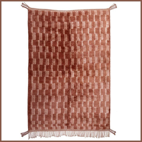 Rust Light Terracotta Offset Relief Blocks Custom Moroccan Rug - Africancreates